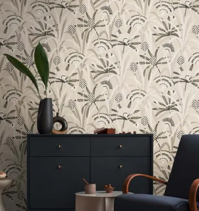 Papel Pintado Tropics Gris Negro Plata Metalizado