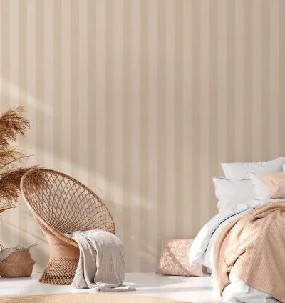 Papel Pintado Natural Living Rayas Aspecto Lino Beige Crema