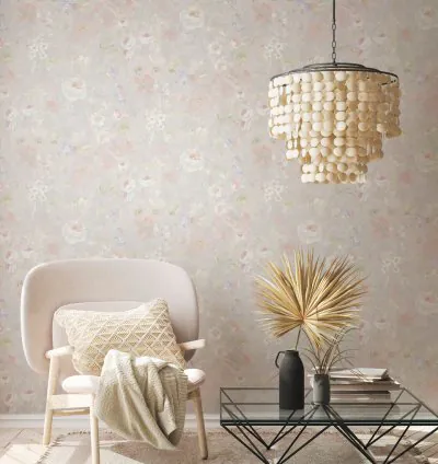 Papel Pintado Natural Living Floral Romántico Gris Blanco