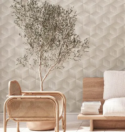 Papel Pintado Natural Living Gráfico Gris Plateado Metalizado - 2